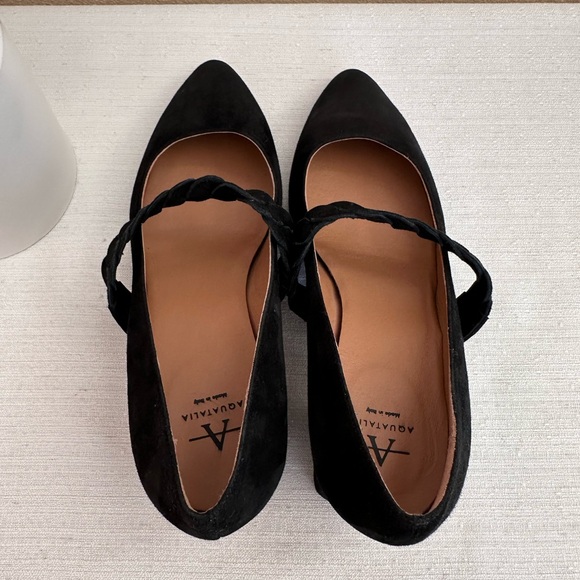 New AQUATALIA Black Suede Pointed Mary Jane Strap Pumps Women’s 7M - Picture 7 of 12
